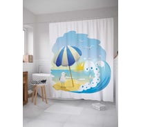 Штора (занавеска) для ванной JoyArty "Чайка у волны" из сатена, 180х200 см с крючками, sc_17514