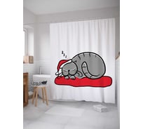 Штора (занавеска) для ванной JoyArty "Кот в ожидании подарков" из сатена, 180х200 см с крючками, sc_19391