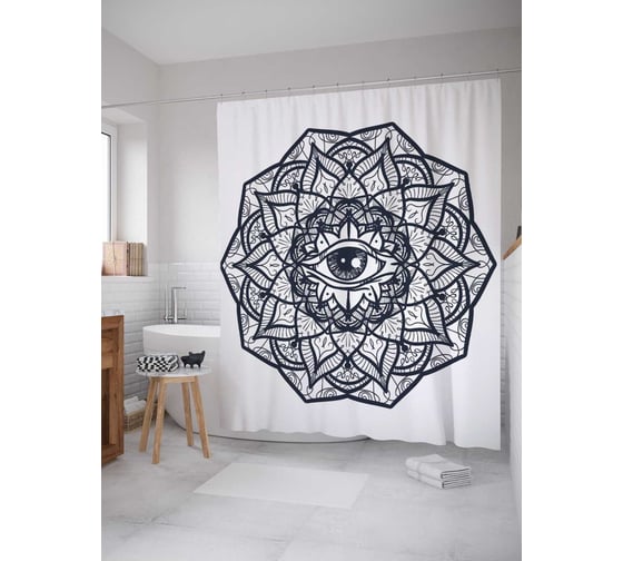 Штора (занавеска) для ванной JoyArty "Глаз в цветочном узоре" из сатена, 180х200 см с крючками, sc_19372 1