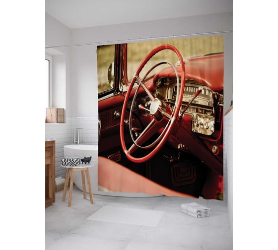 Штора (занавеска) для ванной JoyArty "Ретро-салон" из сатена, 180х200 см с крючками, sc_17769 1