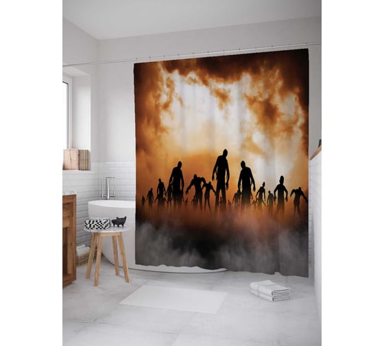 Штора (занавеска) для ванной JoyArty "Зомби-Ленд" из сатена, 180х200 см с крючками, sc_19407 1