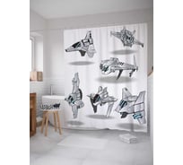 Штора (занавеска) для ванной JoyArty "Летательные аппараты" из сатена, 180х200 см с крючками, sc_19450