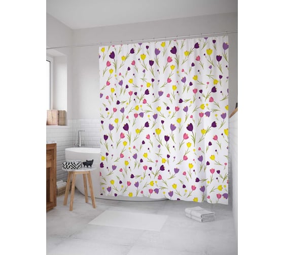 Штора (занавеска) для ванной JoyArty "Тюльпановые фантазии" из сатена, 180х200 см с крючками, sc_17740 1