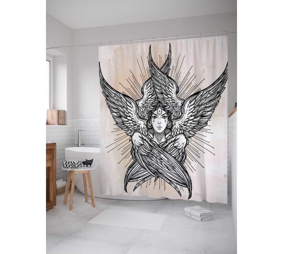 Штора (занавеска) для ванной JoyArty "Крылатая девушка" из сатена, 180х200 см с крючками, sc_19365 1
