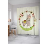 Штора (занавеска) для ванной JoyArty "Лама в ореоле цветов" из сатена, 180х200 см с крючками, sc_128636