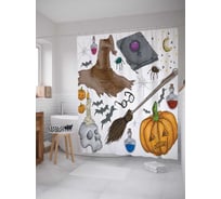 Штора (занавеска) для ванной JoyArty "Хэллоуинские атрибуты" из сатена, 180х200 см с крючками, sc_19413