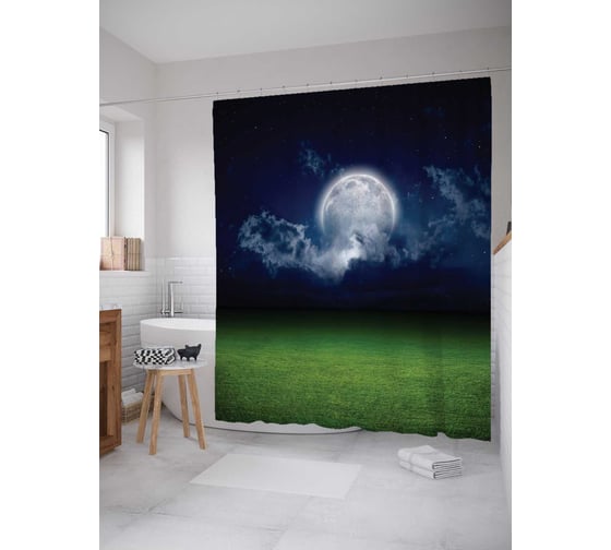 Штора (занавеска) для ванной JoyArty "Таинственная луна" из сатена, 180х200 см с крючками, sc_12874 1