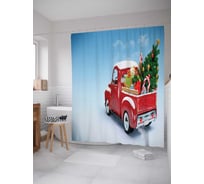Штора (занавеска) для ванной JoyArty "Грузовик везет елку" из сатена, 180х200 см с крючками, sc_19402