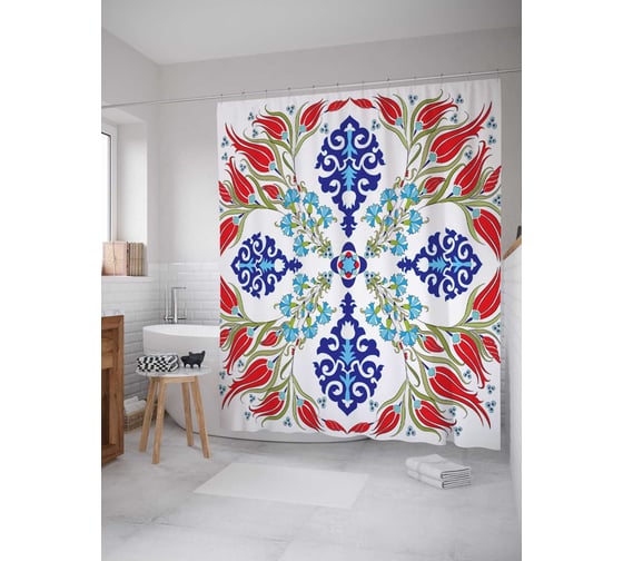 Штора (занавеска) для ванной JoyArty "Рисование цветов" из сатена, 180х200 см с крючками, sc_17750 1