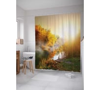 Штора (занавеска) для ванной JoyArty "Освещенный речной туман" из сатена, 180х200 см с крючками, sc_16184