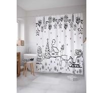 Штора (занавеска) для ванной JoyArty "Санта готов к работе" из сатена, 180х200 см с крючками, sc_19404