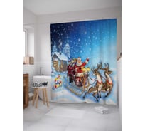 Штора (занавеска) для ванной JoyArty "Санта везет подарки" из сатена, 180х200 см с крючками, sc_19396
