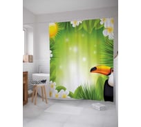 Штора (занавеска) для ванной JoyArty "Тукан и солнце" из сатена, 180х200 см с крючками, sc_18155