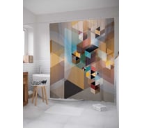 Штора (занавеска) для ванной JoyArty "Геометрическое марево" из сатена, 180х200 см с крючками, sc_21396