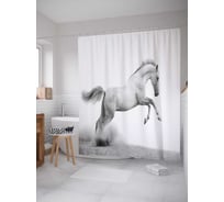 Штора (занавеска) для ванной JoyArty "Прыгучая лошадь" из сатена, 180х200 см с крючками, sc_16138