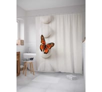 Штора (занавеска) для ванной JoyArty "Прыгучая бабочка" из сатена, 180х200 см с крючками, sc_16368
