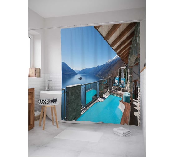 Штора (занавеска) для ванной JoyArty "Вдохновляющий балкон" из сатена, 180х200 см с крючками, sc_12812