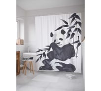 Штора (занавеска) для ванной JoyArty "Панда не спит" из сатена, 180х200 см с крючками, sc_18129