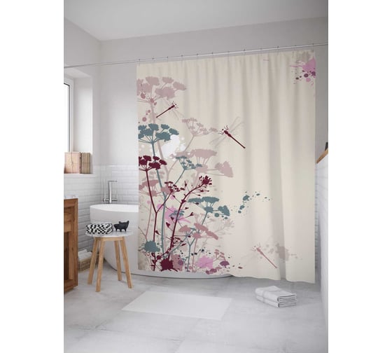 Штора (занавеска) для ванной JoyArty "Красочный укроп" из сатена, 180х200 см с крючками, sc_18348 1