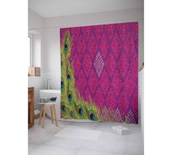 Штора (занавеска) для ванной JoyArty "Зона павлинов" из сатена, 180х200 см с крючками, sc_12571 1