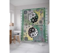 Штора (занавеска) для ванной JoyArty "Цветочный Инь и ян в рамке" из сатена, 180х200 см с крючками, sc_13500