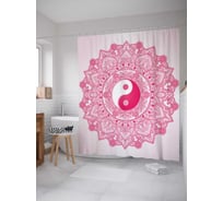 Штора (занавеска) для ванной JoyArty "Инь и ян с цветочными узорами" из сатена, 180х200 см с крючками, sc_19234