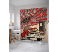 Штора (занавеска) для ванной JoyArty "Заправочная станция" из сатена, 180х200 см с крючками, sc_18230