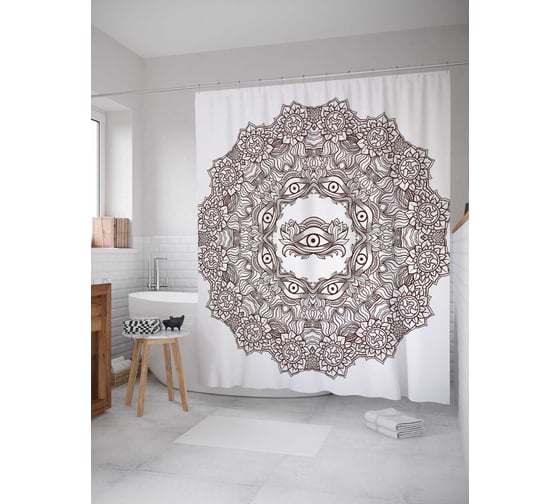 Штора (занавеска) для ванной JoyArty "Глазастый узор" из сатена, 180х200 см с крючками, sc_19351 1