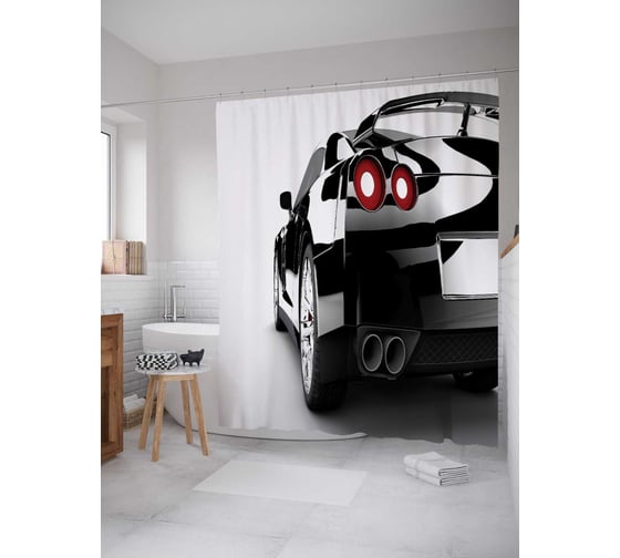 Штора (занавеска) для ванной JoyArty "Крутая машина" из сатена, 180х200 см с крючками, sc_18212 1
