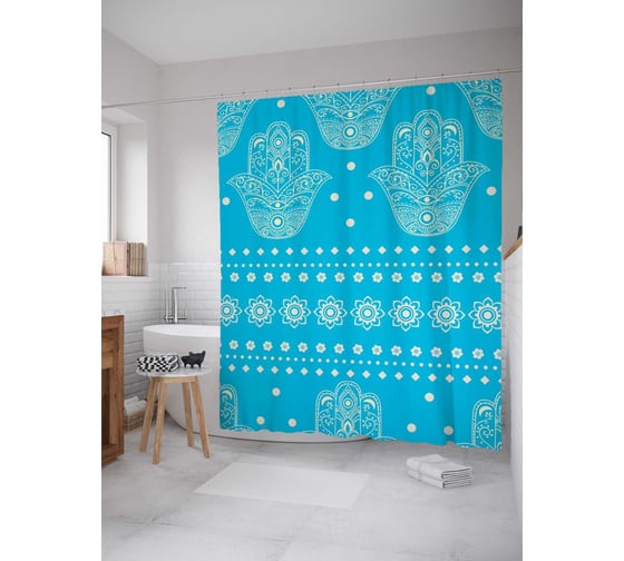 Штора (занавеска) для ванной JoyArty "Цветочная хамса" из сатена, 180х200 см с крючками, sc_19275 1