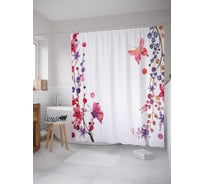 Штора (занавеска) для ванной JoyArty "Цветочная композиция с бабочками" из сатена, 180х200 см с крючками, sc_15902