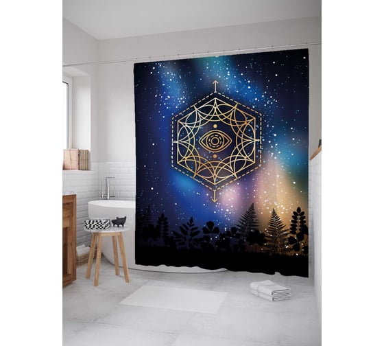 Штора (занавеска) для ванной JoyArty "Ночной знак" из сатена, 180х200 см с крючками, sc_18926 1