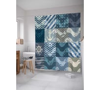Штора (занавеска) для ванной JoyArty "Плитка с морскими узорами" из сатена, 180х200 см с крючками, sc_16728