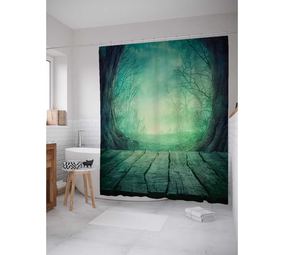 Штора (занавеска) для ванной JoyArty "Вход в зловещий лес" из сатена, 180х200 см с крючками, sc_15436 1