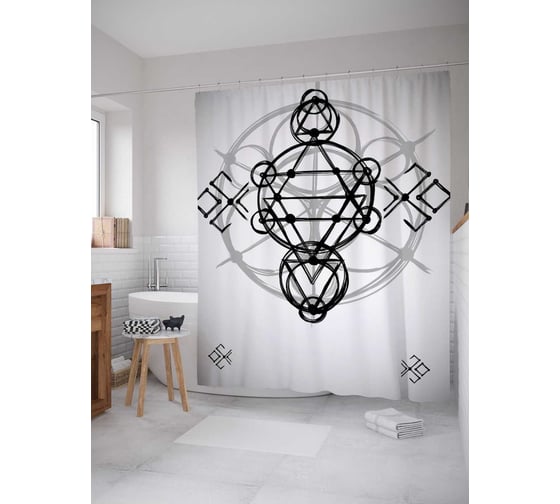Штора (занавеска) для ванной JoyArty "Фигурные знаки" из сатена, 180х200 см с крючками, sc_18920