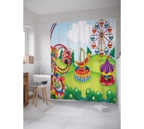Штора (занавеска) для ванной JoyArty "Веселье на аттракционах" из сатена, 180х200 см с крючками, sc_12757
