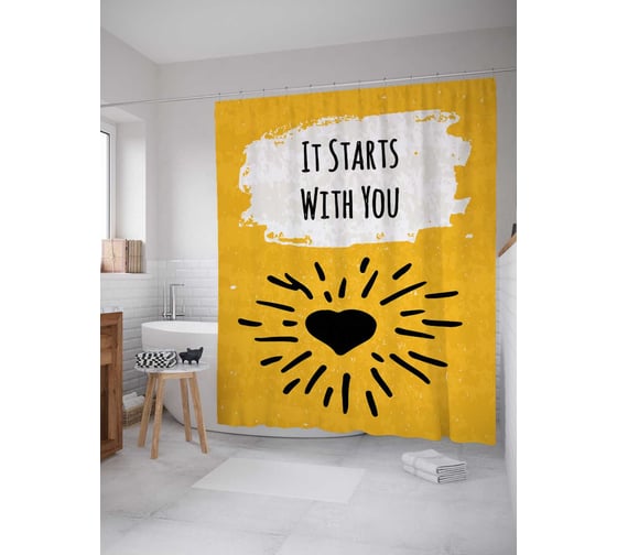 Штора (занавеска) для ванной JoyArty "Это начинается с тобой" из сатена, 180х200 см с крючками, sc_16002 1