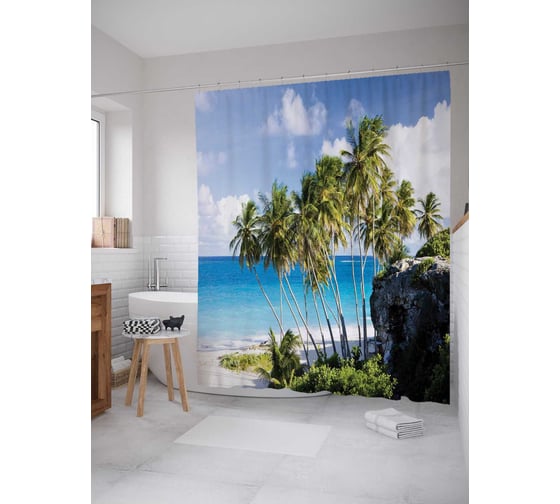 Штора (занавеска) для ванной JoyArty "Роща на берегу" из сатена, 180х200 см с крючками, sc_19323 1