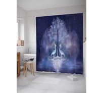 Штора (занавеска) для ванной JoyArty "Призрачные птицы" из сатена, 180х200 см с крючками, sc_15822