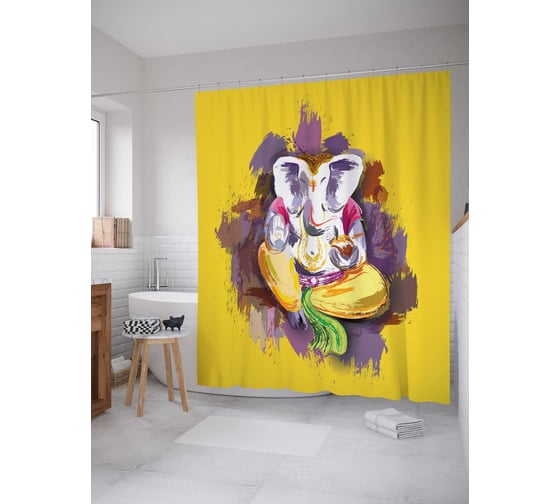 Штора (занавеска) для ванной JoyArty "Красочный Ганеша" из сатена, 180х200 см с крючками, sc_19213 1