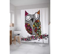 Штора (занавеска) для ванной JoyArty "Сова с цветочными крыльями" из сатена, 180х200 см с крючками, sc_10801