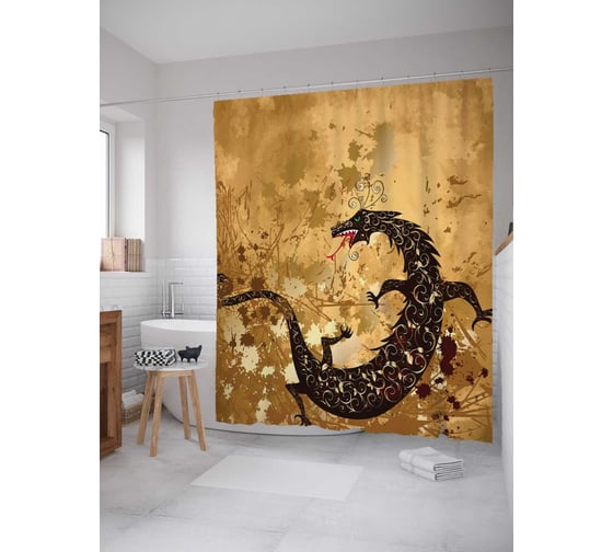Штора (занавеска) для ванной JoyArty "Забавный дракон" из сатена, 180х200 см с крючками, sc_17908 1