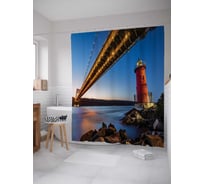 Штора (занавеска) для ванной JoyArty "Маяк у моста" из сатена, 180х200 см с крючками, sc_12232