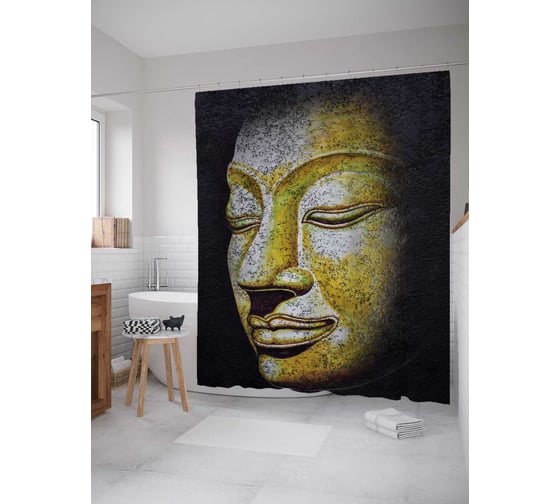 Штора (занавеска) для ванной JoyArty "Лик Будды" из сатена, 180х200 см с крючками, sc_13737 1