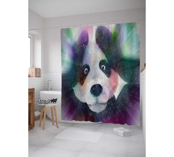 Штора (занавеска) для ванной JoyArty "Безумная панда" из сатена, 180х200 см с крючками, sc_19285 1