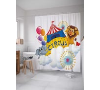 Штора (занавеска) для ванной JoyArty "Облачный цирк" из сатена, 180х200 см с крючками, sc_12751