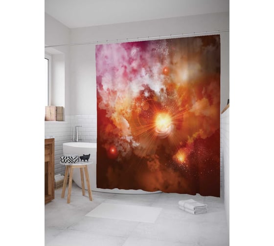 Штора (занавеска) для ванной JoyArty "Космические вспышки" из сатена, 180х200 см с крючками, sc_13783 1