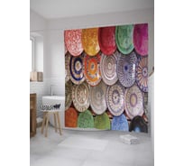 Штора (занавеска) для ванной JoyArty "Узорчатые диски" из сатена, 180х200 см с крючками, sc_12311