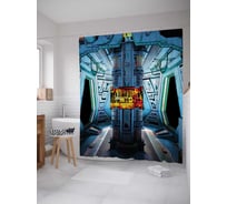 Штора (занавеска) для ванной JoyArty "Космическое убежище" из сатена, 180х200 см с крючками, sc_15677