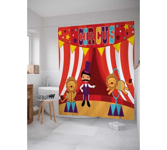 Штора (занавеска) для ванной JoyArty "Веселая дрессировка" из сатена, 180х200 см с крючками, sc_12749 1